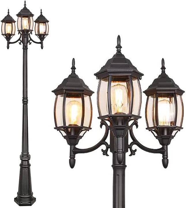 89" Outdoor Post Light, 3-Head Surface-Mount Post Combination, ETL Listed