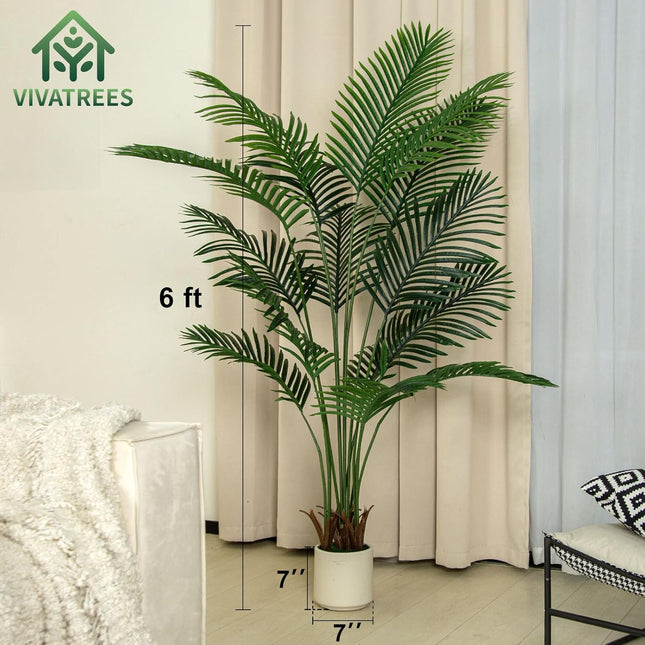 6FT/5FT Areca Palm Artificial Tree Indoor with White Pot Fake Plant for Home Office Decor Indoor Outdoor