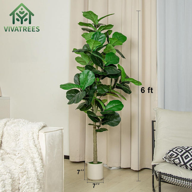 6FT/5FT Artificial Fiddle Leaf Fig Tree in White Planter Faux Indoor Outdoor Floor Plant with Realistic Leaves for Home & Office Decor