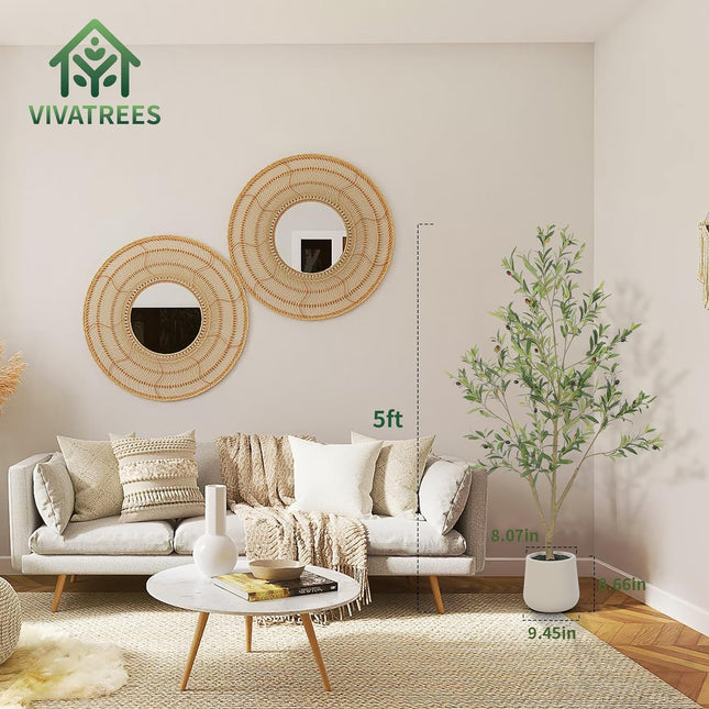 Artificial Olive Tree Tall Faux Silk Tree with White Tall Planter, with Natural Wood Trunk and Lifelike Fruits