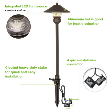 LED Landscape Light Kits For Pathway, 12V AC, 10W 390LM Spot Light (2 Heads) + 3W 150LM Flood Light (6 Heads), ORB Finish, Driver & Cable NOT included in Kit Hykolity.com