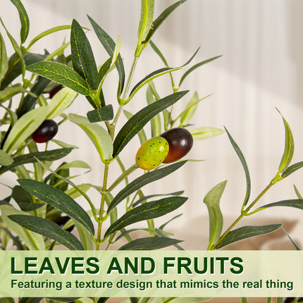 5FT Artificial Olive Tree in White Planter Faux Indoor Plant with Realistic Wood Trunk & Lifelike Fruits for Home & Office Decor