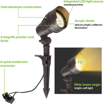 LED Landscape Light Kits For Pathway, 12V AC, 10W 390LM Spot Light (2 Heads) + 3W 150LM Flood Light (6 Heads), ORB Finish, Driver & Cable NOT included in Kit Hykolity.com