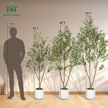 5FT Artificial Olive Tree in White Planter Faux Indoor Plant with Realistic Wood Trunk & Lifelike Fruits for Home & Office Decor