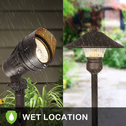 LED Landscape Light Kits For Pathway, 12V AC, 10W 390LM Spot Light (2 Heads) + 3W 150LM Flood Light (6 Heads), ORB Finish, Driver & Cable NOT included in Kit Hykolity.com