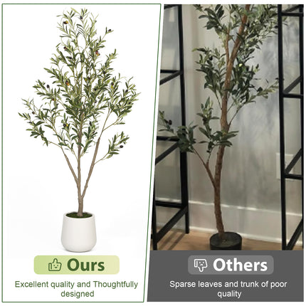 5FT Artificial Olive Tree in White Planter Faux Indoor Plant with Realistic Wood Trunk & Lifelike Fruits for Home & Office Decor