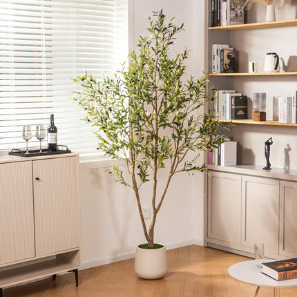 5FT Artificial Olive Tree in White Planter Faux Indoor Plant with Realistic Wood Trunk & Lifelike Fruits for Home & Office Decor