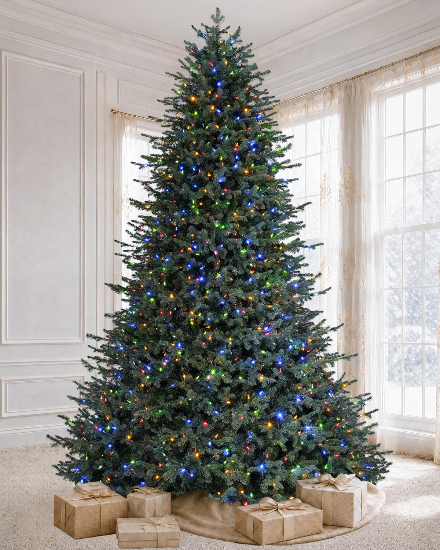 pre dressed christmas trees 12' Everglow Pre-Lit Balsam Fir Artificial Tree with 2150 Warm White & Color LED Lights green bridesmaid dresses color:NavyBlue / Black Enjoy a hassle Sunlee Ruffle Mini Dress