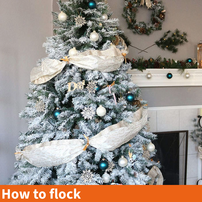 6.5'/7.5'/9' Snow Flocked Artificial Christmas Tree with Pine Cones, Metal Stand and Hinged Branches