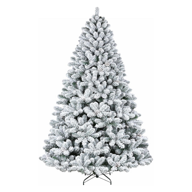 6.5'/7.5'/9' Snow Flocked Artificial Christmas Tree with Pine Cones, Metal Stand and Hinged Branches
