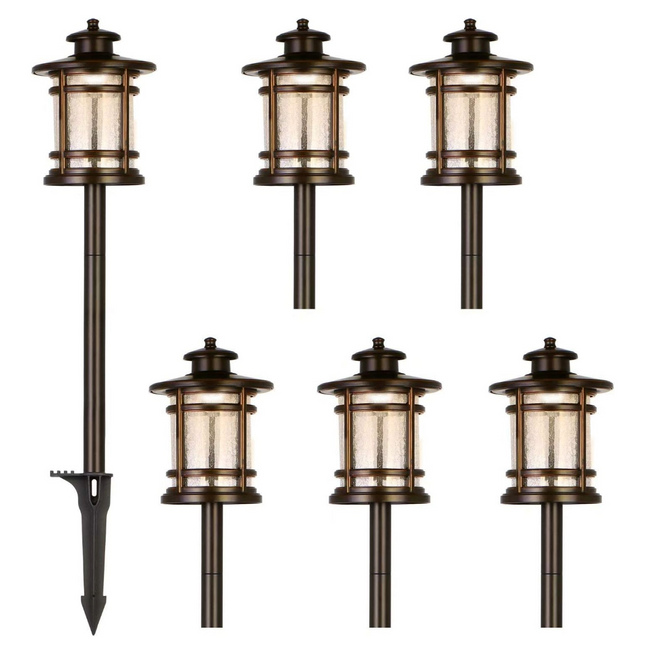 Low Voltage ORB LED Landscape Path Light W/ Crackled Shade, 3.4W 155LM 12V Wired Outdoor LED Walkway Light (6-PACK)