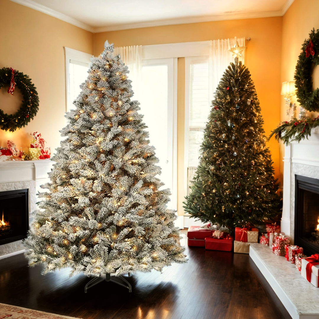 Flocked Christmas trees choosing