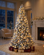 7.5' Woodland Flocked Pine Artificial Christmas Tree with 450 Warm White & Color LED Lights