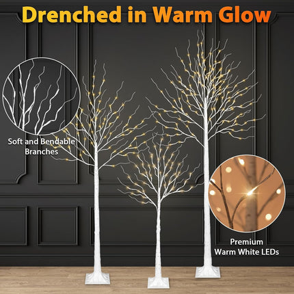 LED Birch Tree, Lights 3 Sizes Pack, 4ft & 6ft & 8ft Trees with Warm White Lights, Outdoor Indoor Christmas Wedding Party Decor