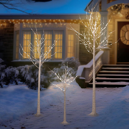 LED Birch Tree, Lights 3 Sizes Pack, 4ft & 6ft & 8ft Trees with Warm White Lights, Outdoor Indoor Christmas Wedding Party Decor