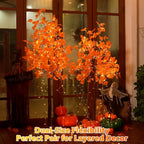 5FT Artificial Lighted Maple Tree, 96LED Tall Tree with Warm White Lights and Maple Leaves for Thanksgiving, Christmas, Autumn Harvest Outdoor Indoor Home Decor, Orange
