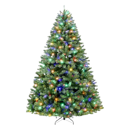 2024 Version 6.5'/7.5'/9' Prelit Artificial Christmas Tree with Color Changing LED Lights, Metal Stand and Hinged Branches, 10 Color Modes