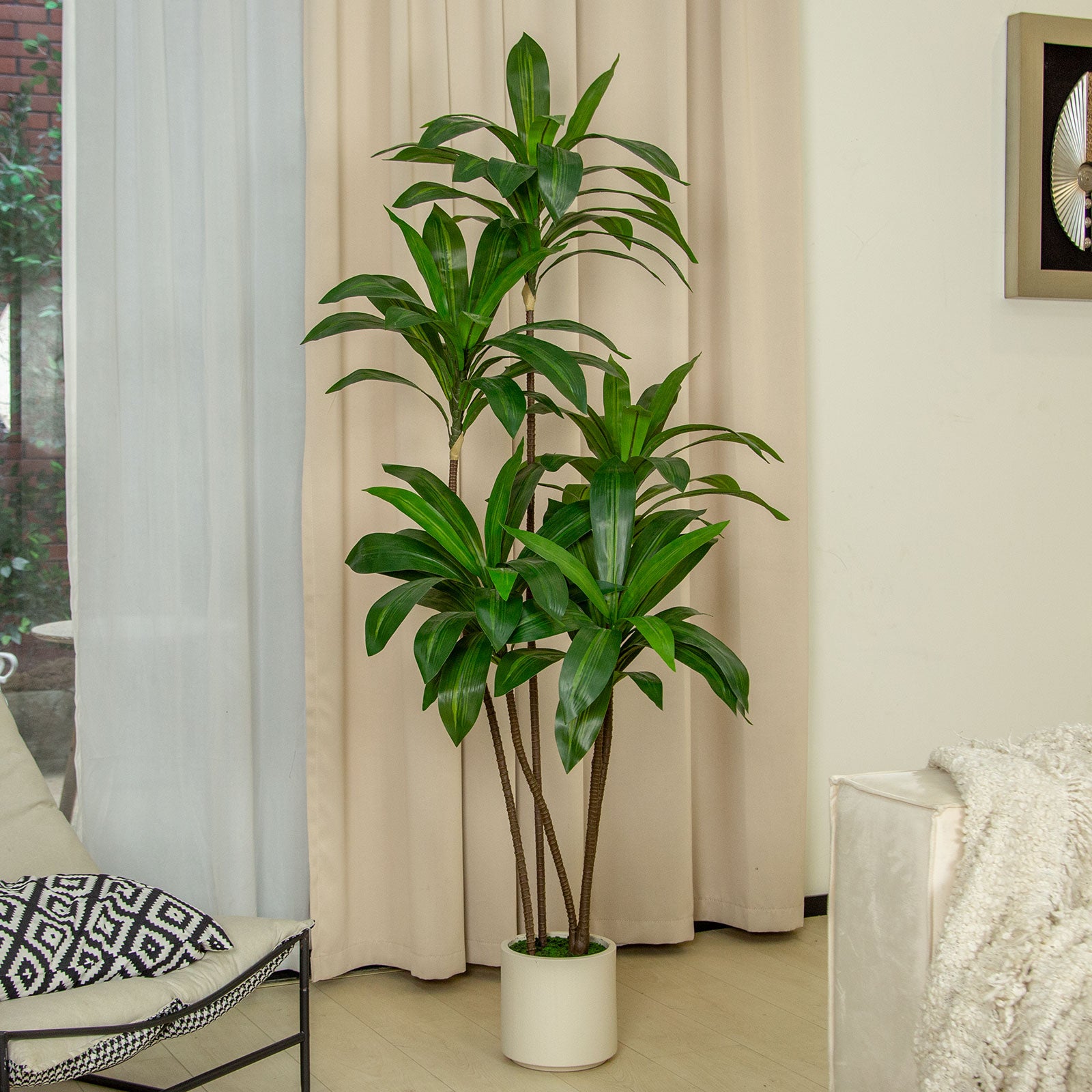 faux dracaena tree 5FT Tall Faux Dracaena Tree with White Tall Planter – Vivatrees