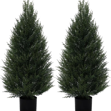 VIVATREES 2Pack 3ft Outdoor Artificial Cedar Topiary Trees, All-Weather Faux Pine for Home Porch Entryway Decor