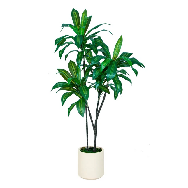 artificial dracaena 5FT Tall Faux Dracaena Tree with White Tall Planter – Vivatrees