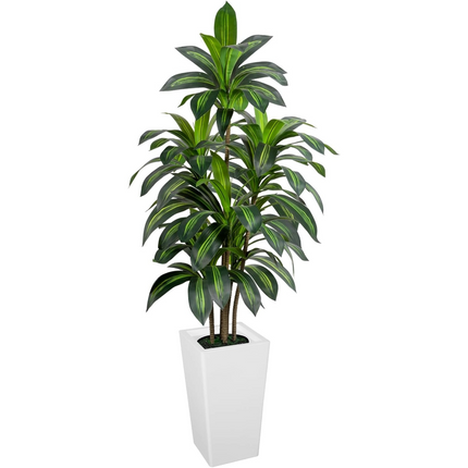 VIVATREES Dracaena Tree 5FT Artificial, 60in Tall Faux Dracaena Tree with 15.7 White Planter, Fake Potted Tree for Indoor & Outdoor Home Office Decor