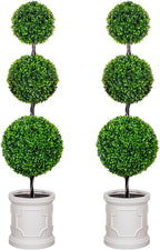3FT/4FT Artificial Triple Ball Topiary Trees with Roman Style Vintage White Planter Pot, Outdoor Indoor Realistic Faux Shrubs Plants, Fake