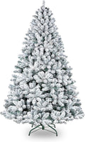 6.5' Snow Flocked Artificial Christmas Tree with Pine Cones, Metal Stand and Hinged Branches