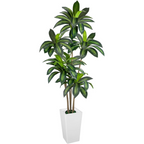 VIVATREES Dracaena Tree 6FT Artificial, 72in Tall Faux Dracaena Tree with 15.7 White Planter, Fake Potted Tree for Indoor & Outdoor Home Office Decor