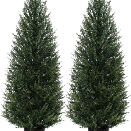 VIVATREES 2Pack 4ft Outdoor Artificial Cedar Topiary Trees, All-Weather Faux Pine for Home Porch Entryway Decor