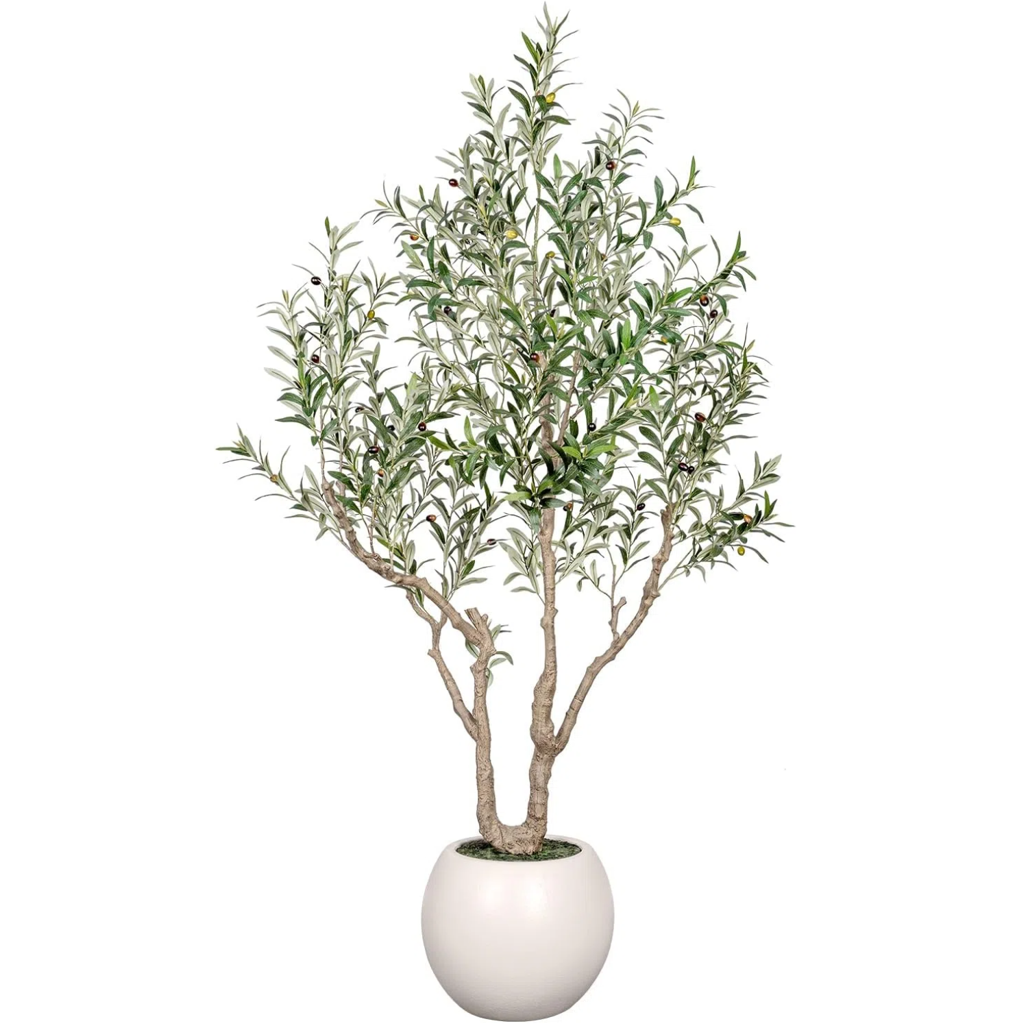 Olive Tree Artificial Indoor, 8FT Tall Faux Olive Tree with 18in Round White Planter, Artificial Plants with Natural Wood Trunk and Lifelike Fruits for Home Office Decor