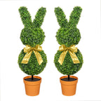 36inch Bunny Shaped Boxwood Topiary with Terracotta-Look Plastic Planter Pot, UV-Resistant Easter Home Decor for Porch, Outdoor & Indoor Spring Rabbit Artificial Topiary Tree(2 Pack)