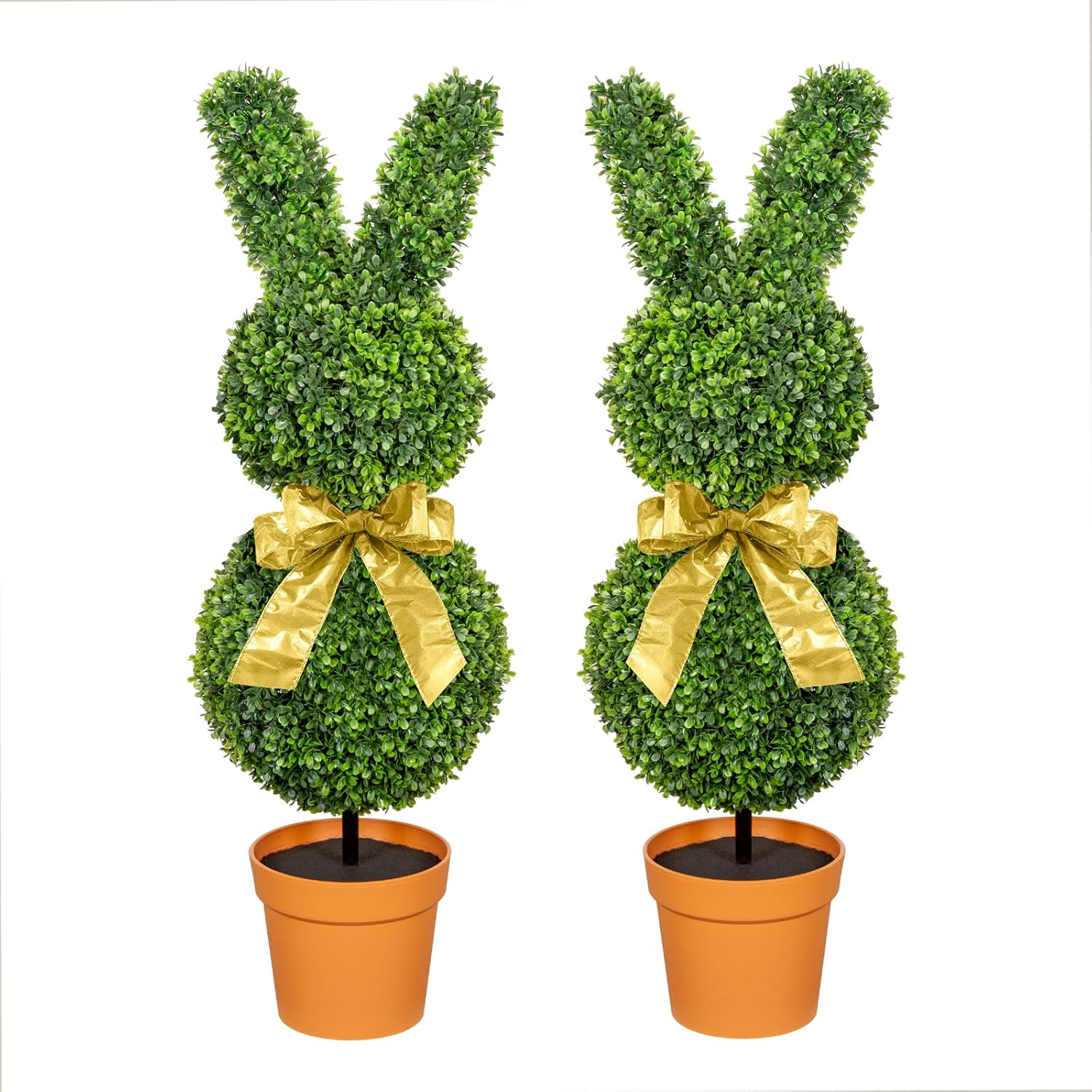 36inch Bunny Shaped Boxwood Topiary with Terracotta-Look Plastic Planter Pot, UV-Resistant Easter Home Decor for Porch, Outdoor & Indoor Spring Rabbit Artificial Topiary Tree(2 Pack)