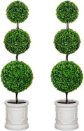 4FT/3FT Artificial Triple Ball Topiary Trees with Roman Style Vintage White Planter Pot, Outdoor Indoor Realistic Faux Shrubs Plants, Fake Trees for Home Offices Porch Decor, Set of 2