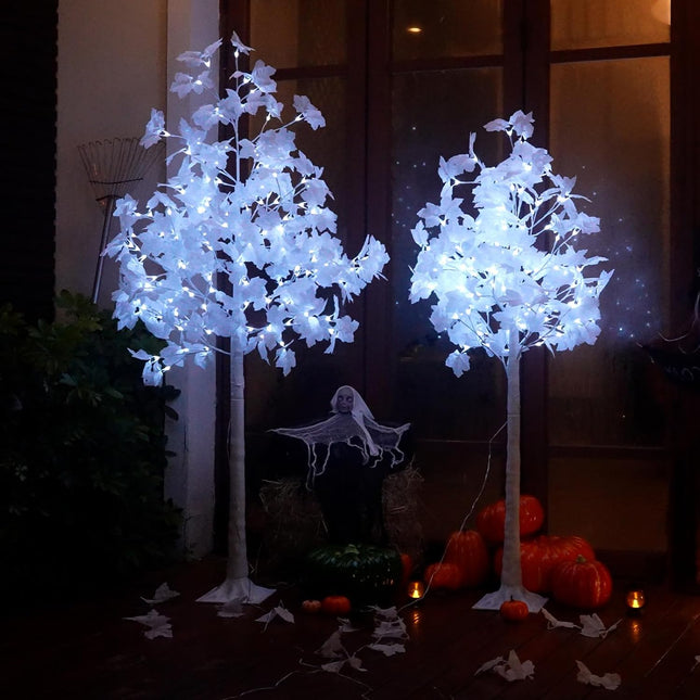 2PACK Artificial Lighted White Maple (5FT 96LED & 6FT 120LED) Tall Tree with Dual-Tone Lights (Cold & Warm White) Thanksgiving, Christmas, Autumn Harvest Outdoor Indoor Home Decor