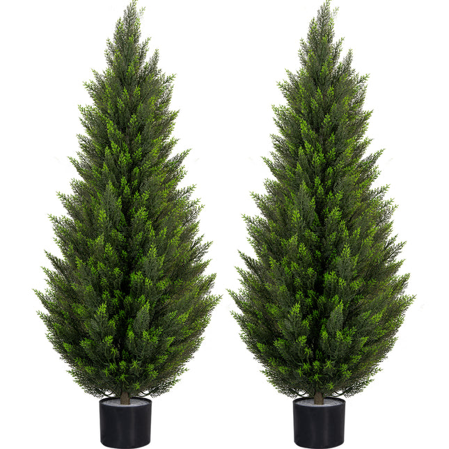 VIVATREES 2Pack 5ft Outdoor Artificial Cedar Topiary Trees, All-Weather Faux Pine for Home Porch Entryway Decor