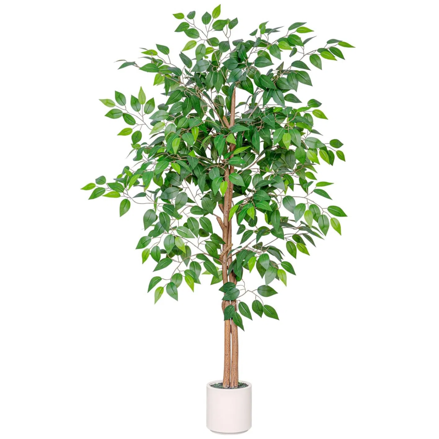 6FT Artificial Ficus Tree with White Planter, Realistic Faux Silk Indoor Outdoor Plant for Home Office Living Room, Porch, Garden Decor
