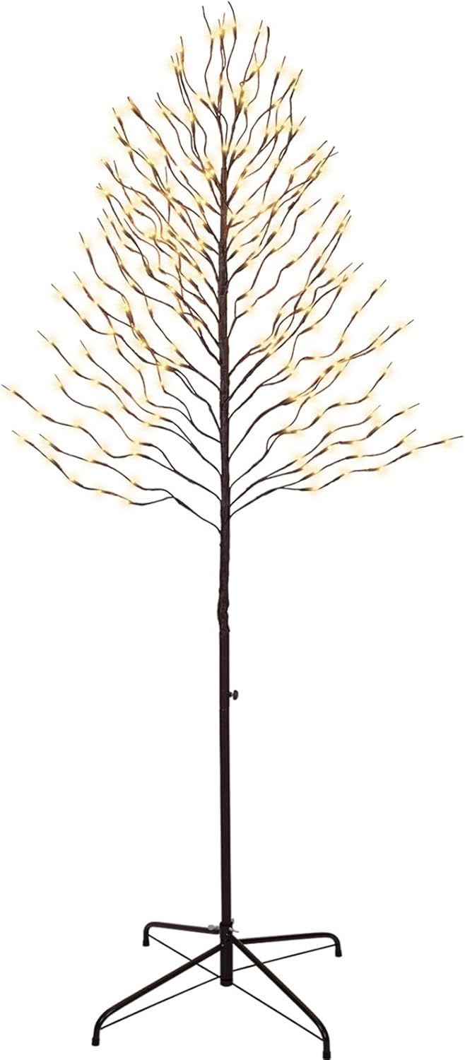 VIVATREES Twinkling Twig Trees, 6ft Lighted Branches with Warm White Fairy Lights, Indoor Outdoor Christmas & Wedding Decor (Brown Branch Star Trees)