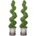 4FT Artificial Spiral Boxwood Topiary Trees with Antique-White Roman-Style Planter - Outdoor&Indoor Year-Round Garden, Porch, Entryway Decor (2 Pack)