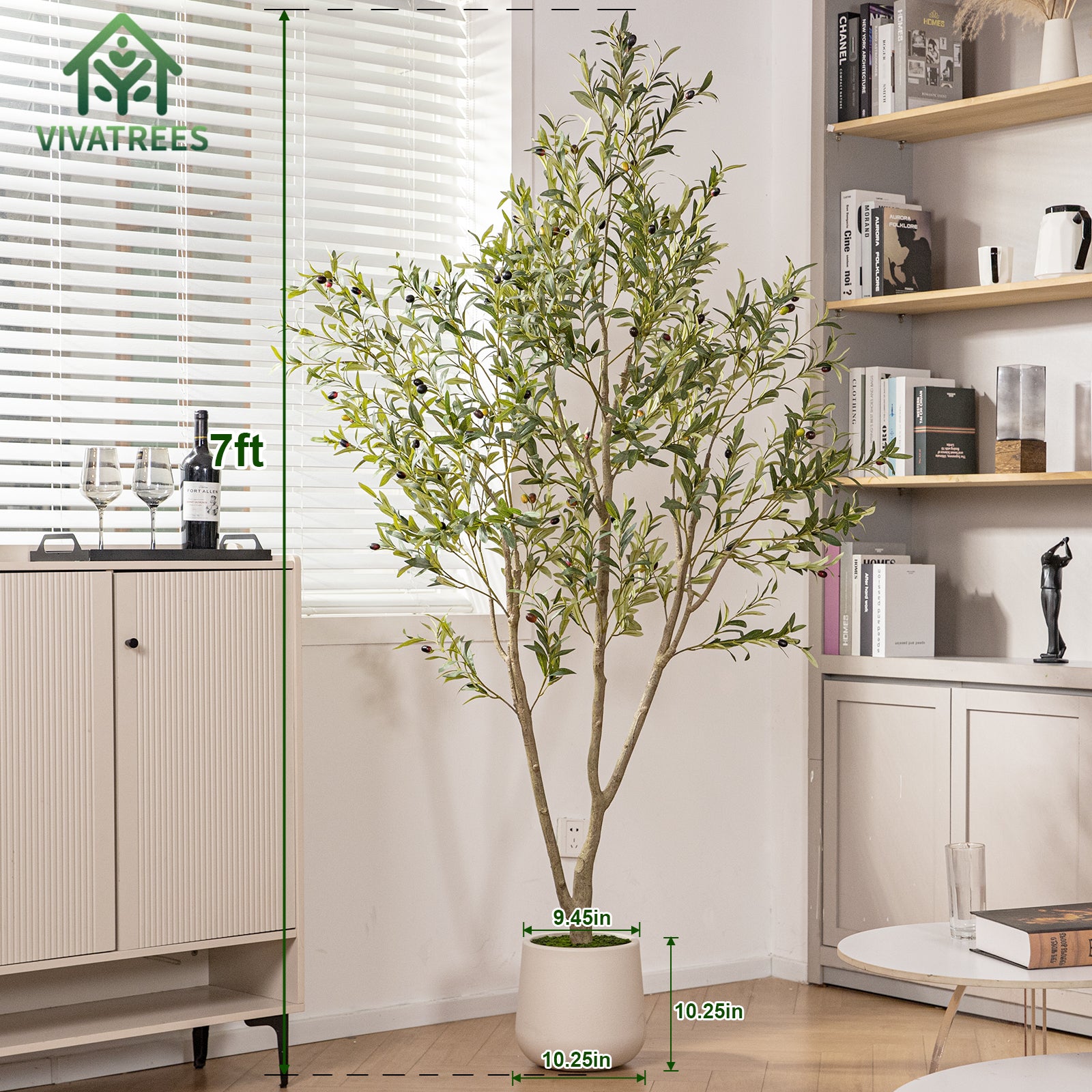 7FT Artificial Olive Tree in White Planter Faux Indoor Plant with Realistic Wood Trunk & Lifelike Fruits for Home/Office Decor