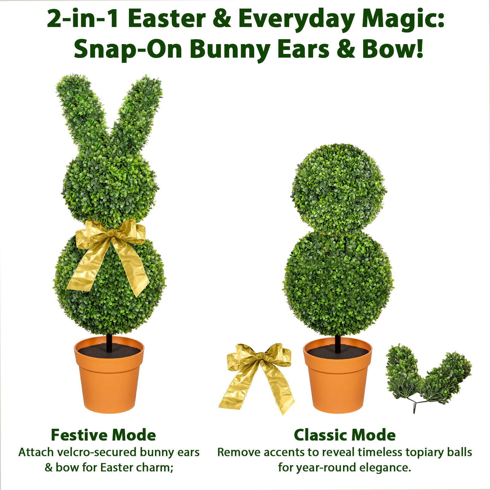 36inch Bunny Shaped Boxwood Topiary with Terracotta-Look Plastic Planter Pot, UV-Resistant Easter Home Decor for Porch, Outdoor & Indoor Spring Rabbit Artificial Topiary Tree(2 Pack)