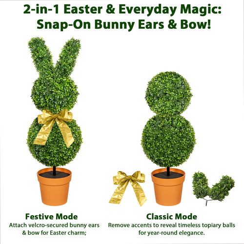 36inch Bunny Shaped Boxwood Topiary with Terracotta-Look Plastic Planter Pot, UV-Resistant Easter Home Decor for Porch, Outdoor & Indoor Spring Rabbit Artificial Topiary Tree(2 Pack)