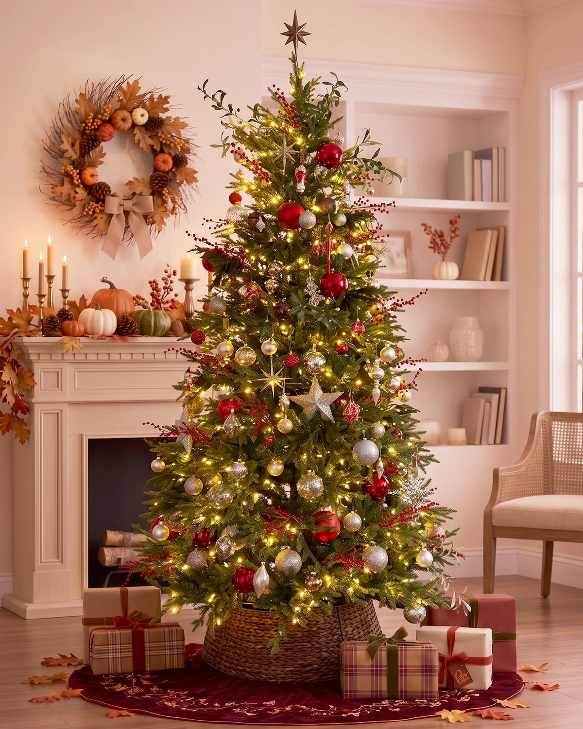 7.5' EverJoy Pre-Lit Fir Artificial Christmas Tree with 450 Warm White & Color LED Lights
