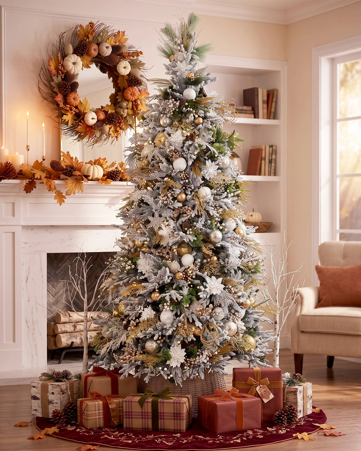 7.5' FirstSnow Light Flocked Fir Artificial Christmas Tree with 450 Warm White LED Lights