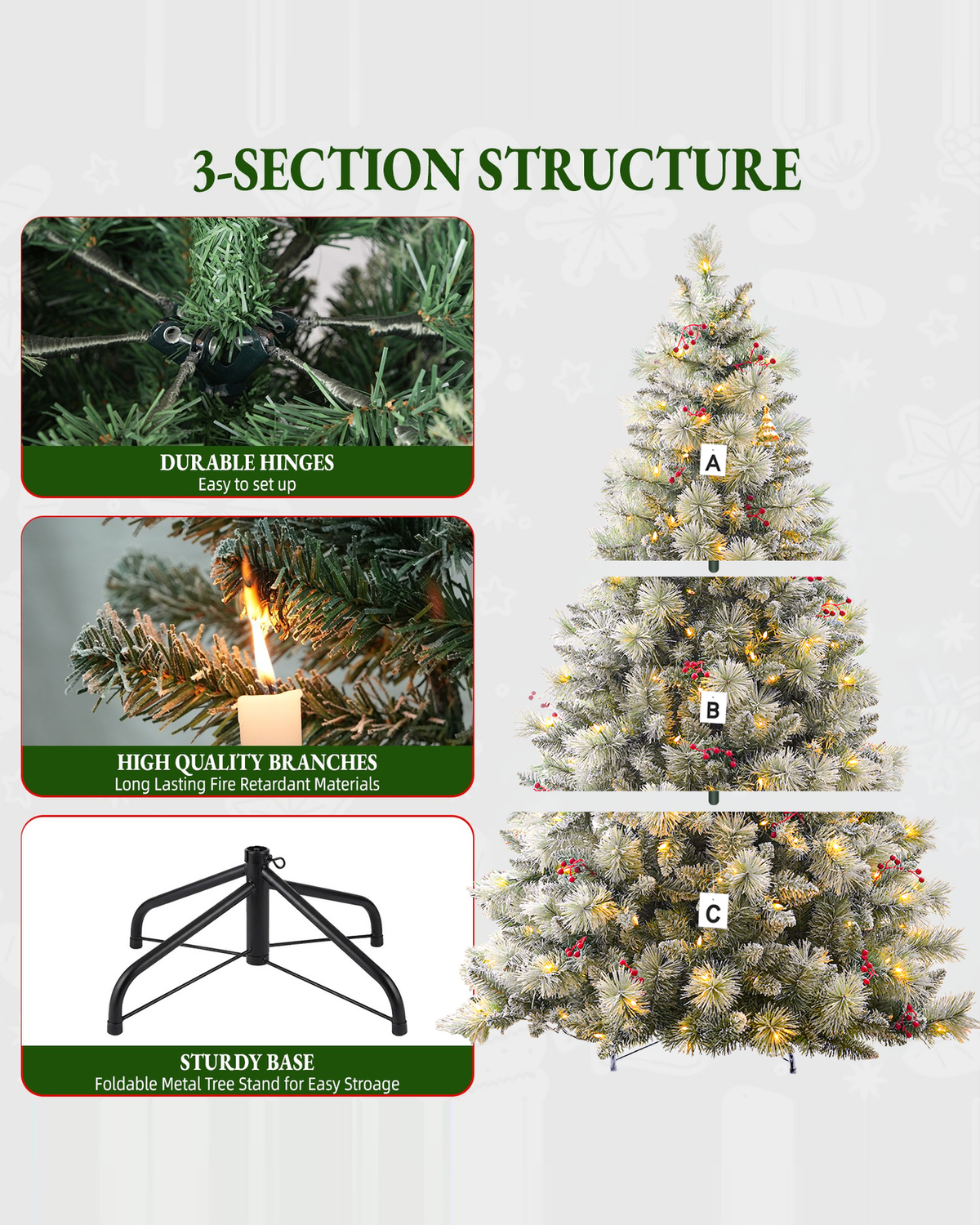 7.5 ft Silverplume Pre-Lit Lightly Flocked Pine Christmas Tree with 450 Warm White Led