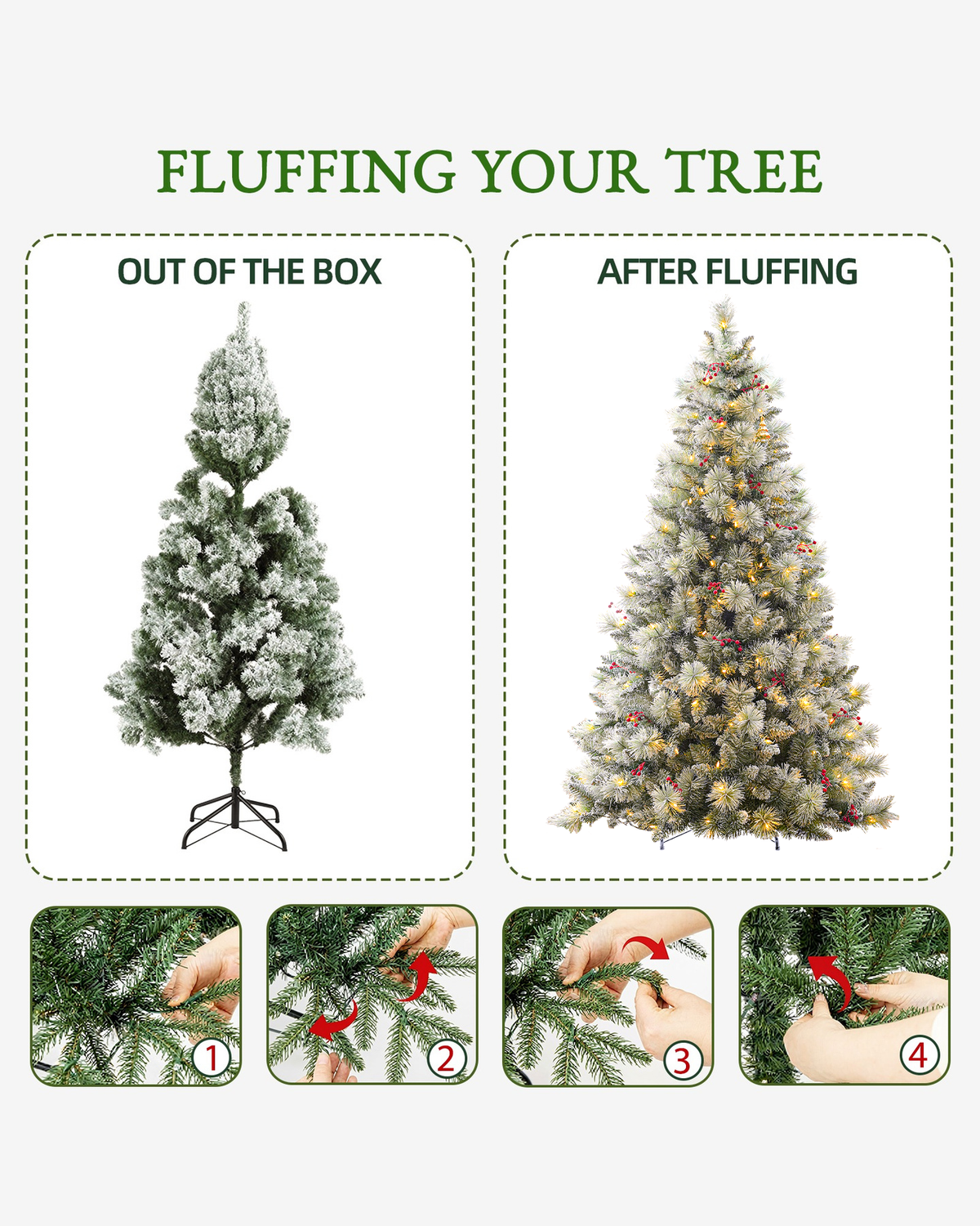 7.5 ft Silverplume Pre-Lit Lightly Flocked Pine Christmas Tree with 450 Warm White Led