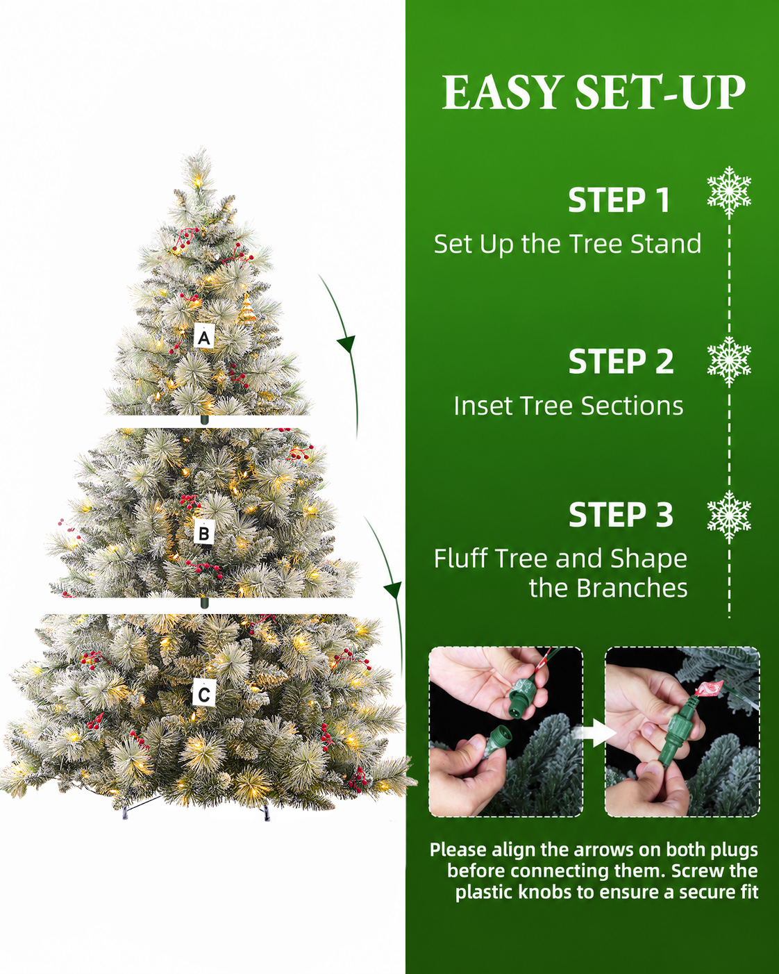 7.5 ft Silverplume Pre-Lit Lightly Flocked Pine Christmas Tree with 450 Warm White Led