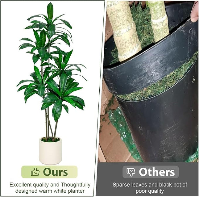 faux dracaena marginata 6FT Tall Faux Dracaena Tree with White Tall Planter – Vivatrees