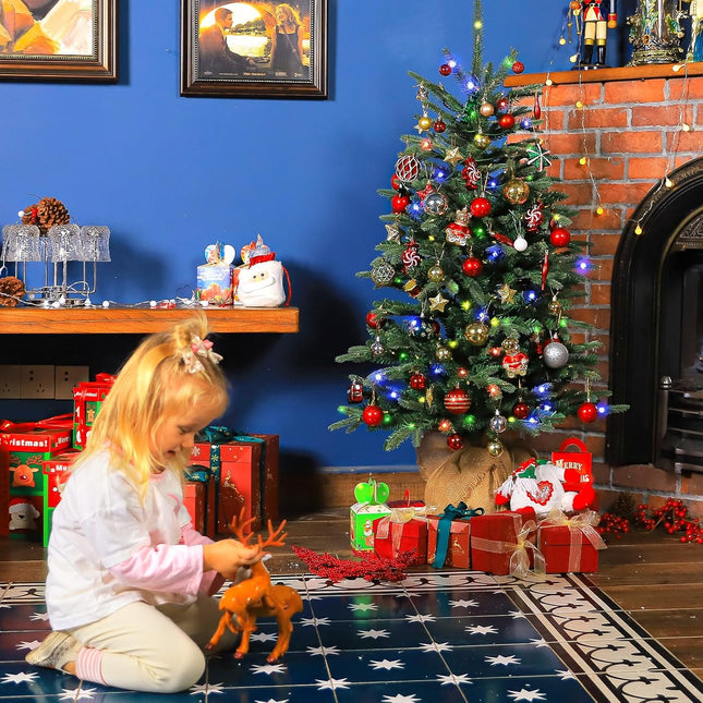4' Prelit Christmas Tree with 150 Color Changing LED Lights, Artificial Decorated Burlap Christmas Tree with 643 PE & PVC Branch Tips, 10 Color Modes
