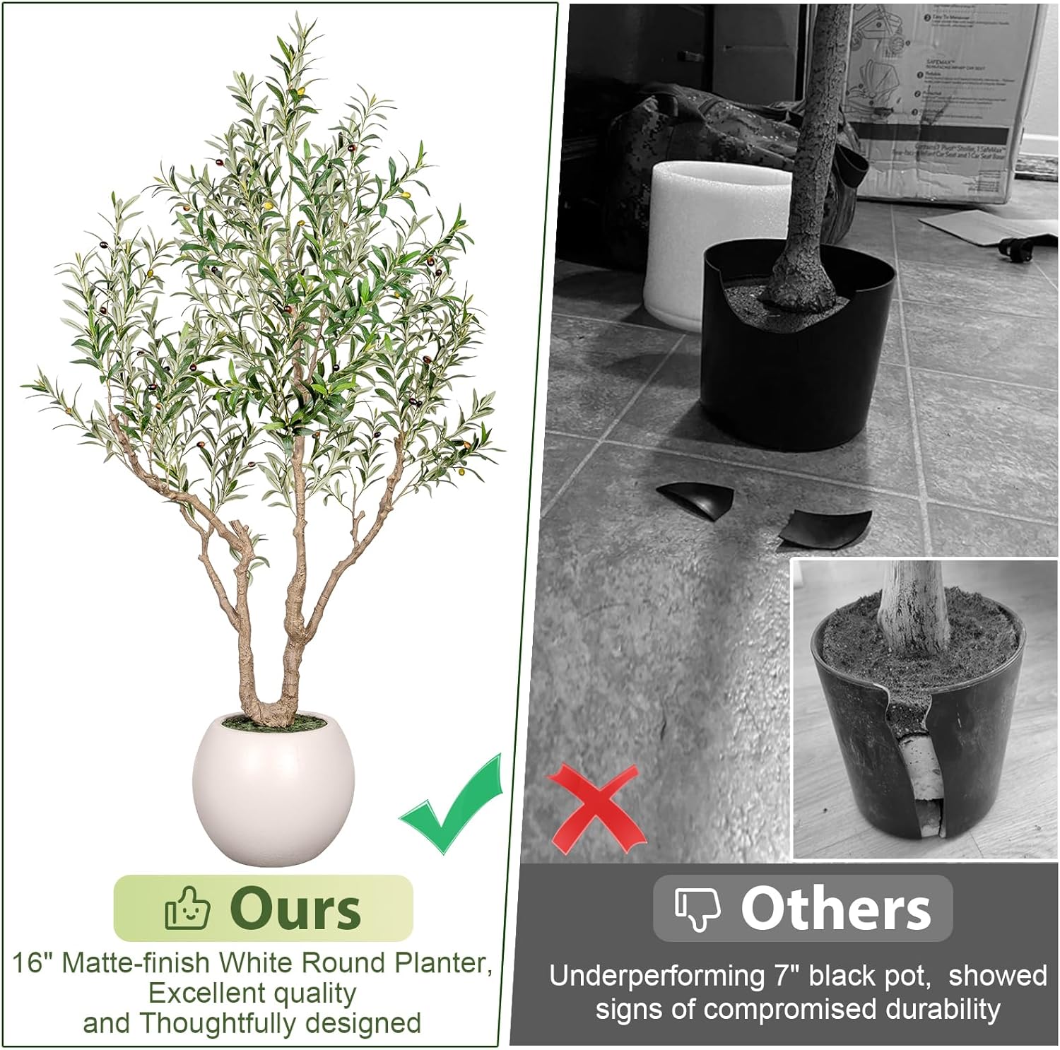 plant pots for olive trees 8FT Tall Faux Olive Tree with 18in Round White Planter