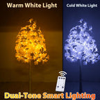 6FT 120LED Artificial Lighted White Maple Tree, Tall Tree with Dual-Tone Lights (Cold & Warm White) Thanksgiving, Christmas, Autumn Harvest Outdoor Indoor Home Decor